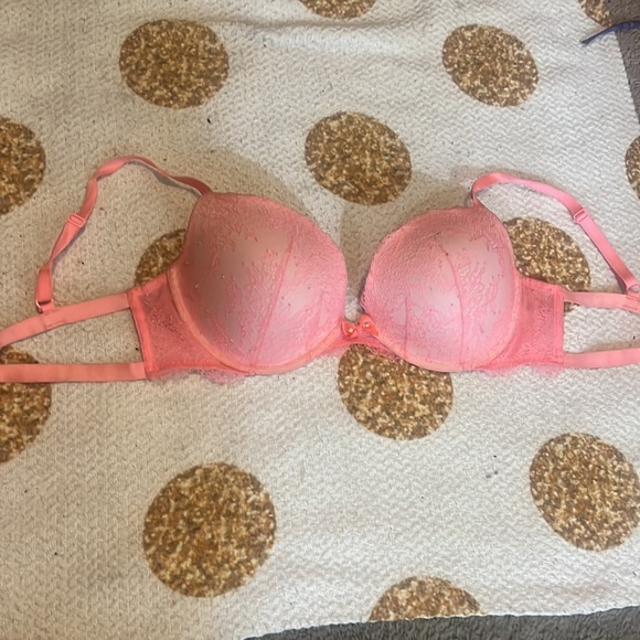 Victoria’s Secret VS Neon coral pink lace push-up bra 34DD - Picture 2 of 2